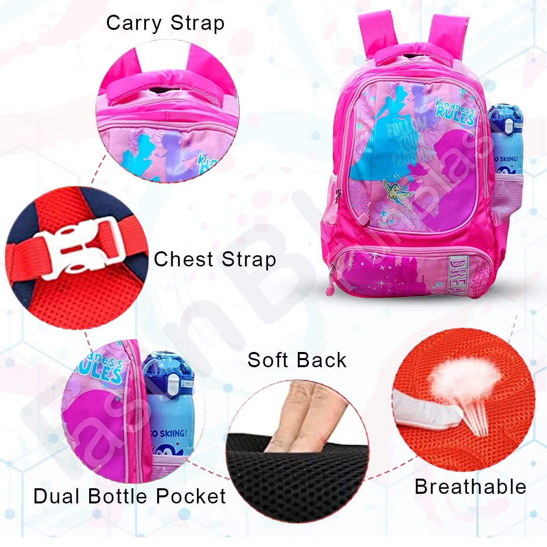 FunBlast Durable Large Capacity School Backpack for Boys & Girls - 46.5cm College Bag with Multiple Pockets | Perfect for School, Travel & Daily Use (Pink)