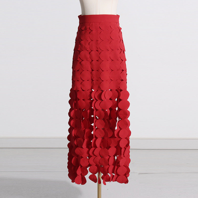 Red Circle Cutout Fringe Skirt - Sexy High Slit Party Skirt for Women | Perfect for Night Out, Club, Date & Festival