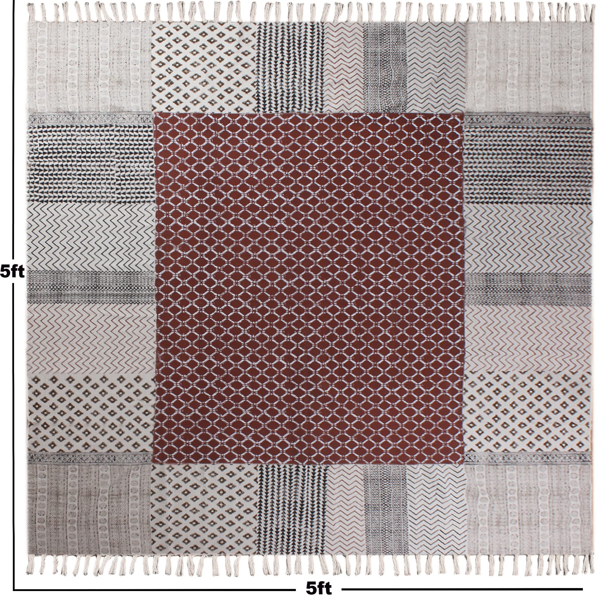 4x6 Brown Cotton Dhurrie Geometric Kilim Rug - Rectangular Area Rug for Indoor & Outdoor Use, Flatweave High Traffic Carpet - Perfect for Bedroom, Dining Room & Living Room Decor