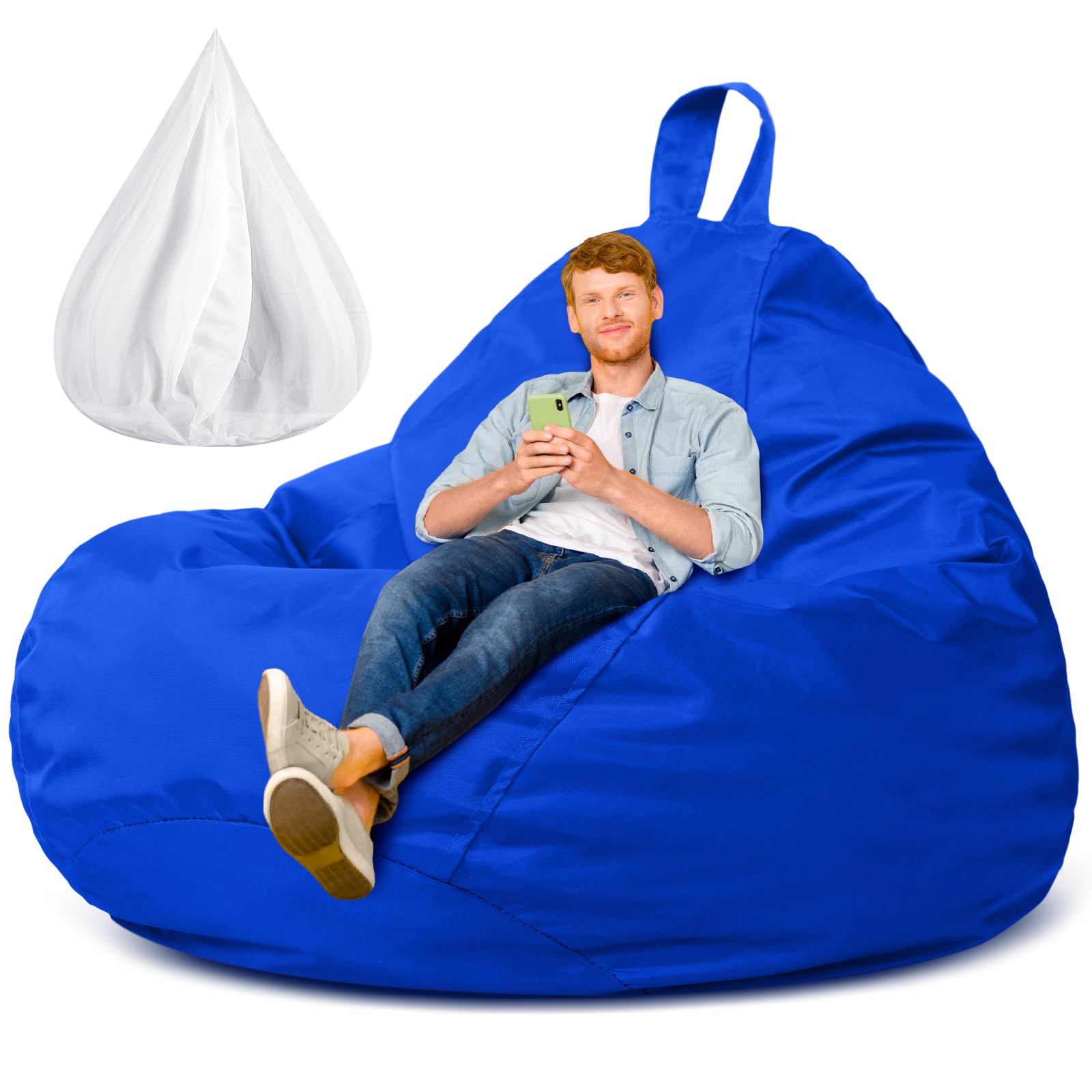 Meonum Stuffed Animal Storage Bean Bag Chair Cover - Washable & Stuffable Zippered Organizer for Plush Toys, Memory Foam (Dark Blue, 61.4