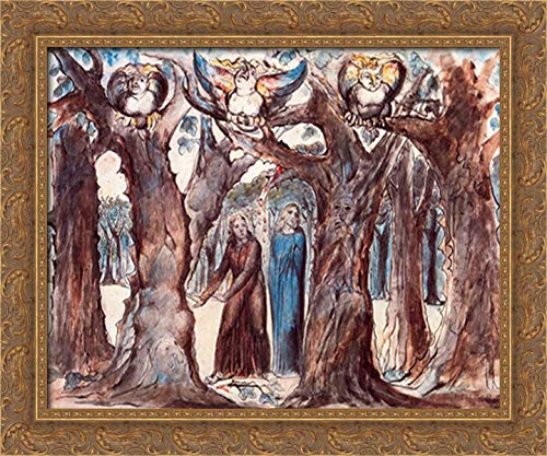 William Blake's Dante's Divine Comedy Hell 24x20 Gold Ornate Wood Framed Canvas Art - Classic Literature Wall Decor for Home Office & Library