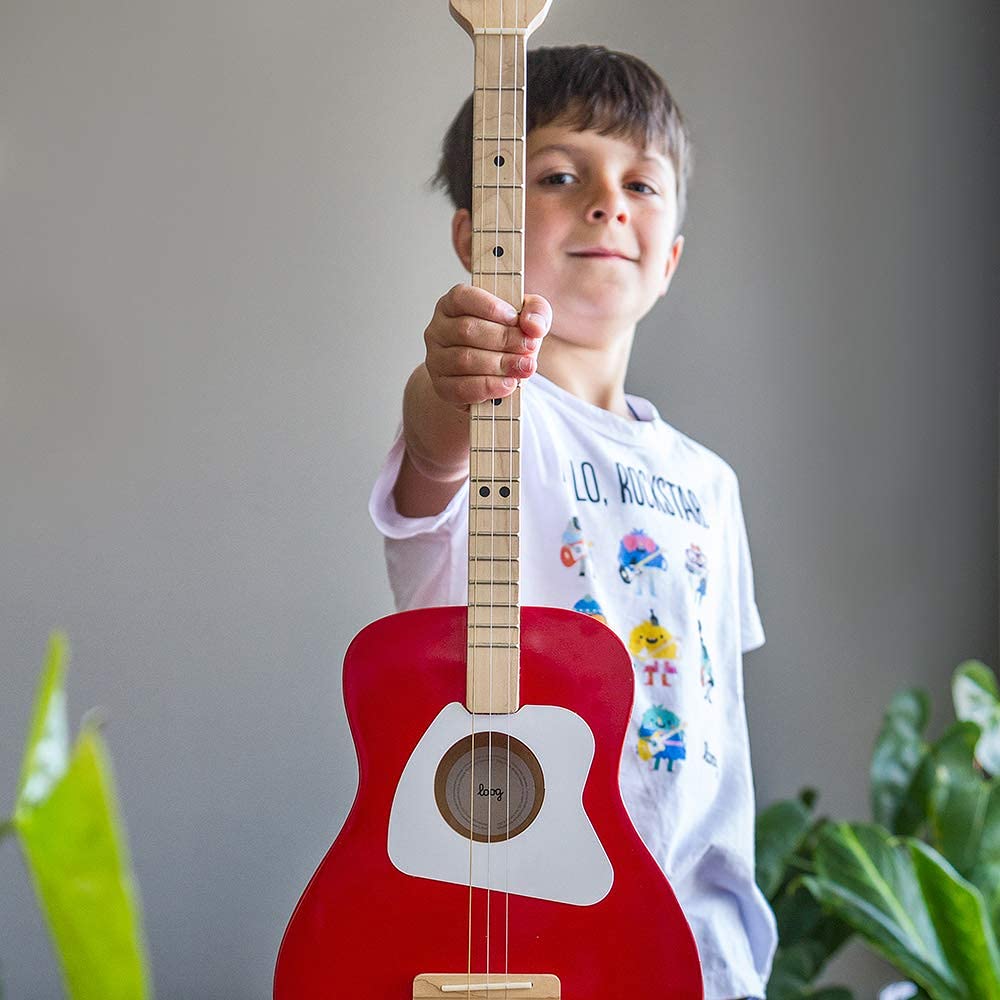 Loog Pro Acoustic Kids Guitar - 3-String Beginner Guitar for Children Ages 6+ with Free Learning App & Video Lessons - Perfect for Home Practice, Music Classes & Birthday Gifts (Red)