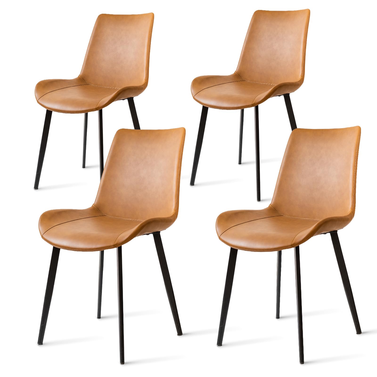 Modern PU Leather Dining Chairs Set of 4 - Sturdy Metal Legs & Upholstered Seats - Brown Accent Side Chairs for Kitchen, Living Room & Dining Room - Perfect for Family Dinners & Entertaining Guests