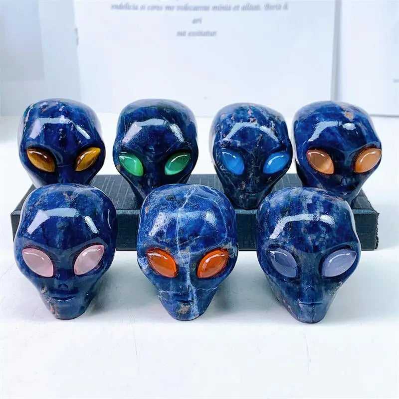 2 Inch Natural Blue Sodalite Alien Skull Crystal Carving - Reiki Healing Gemstone Figurine, Home Decor Ornament & Spiritual Gift (1 Piece) - Perfect for Meditation, Yoga Spaces & Unique Gift Giving