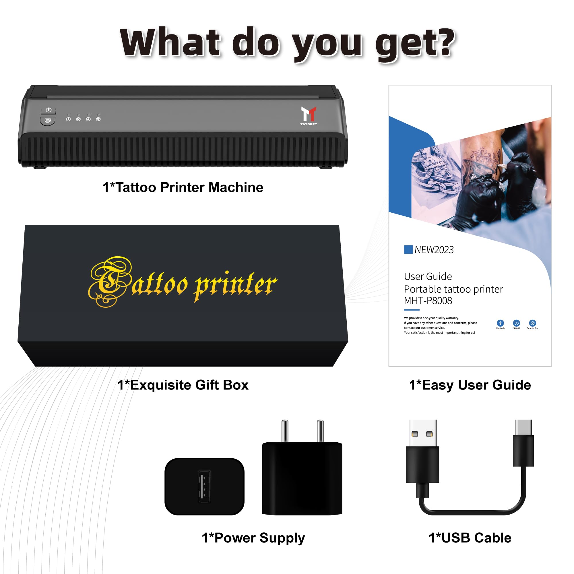 Wireless Bluetooth Tattoo Stencil Printer Machine - Portable Thermal Transfer Copier for Tattoo Artists, 2500mAh Rechargeable with 10pcs Stencil Paper, Compatible with Phone & PC - Perfect for Tattoo Studio, Home Practice and Professional Tattooing