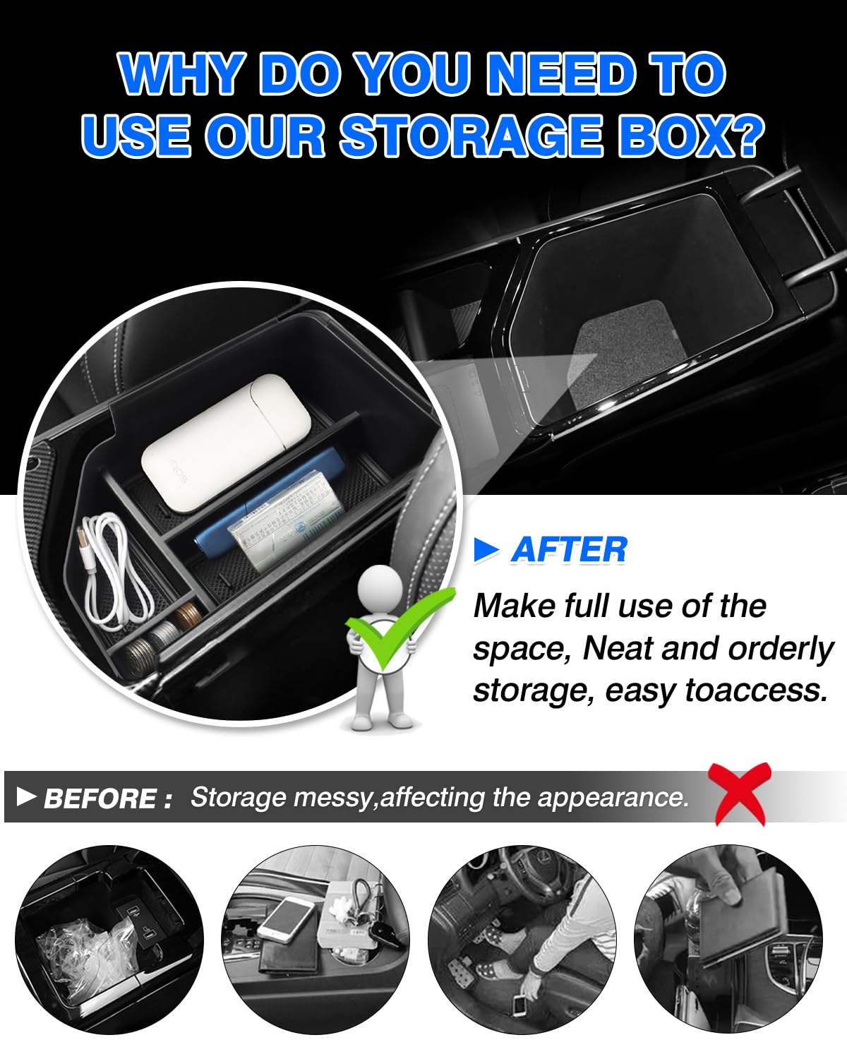 Autorder 2-Pack Center Console Organizer for Kia EV6 2022-2025 | Armrest Storage Box & Secondary Insert Tray | Car Accessories for Better Organization | Perfect for Road Trips & Daily Commute