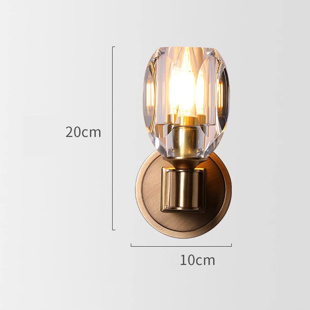 Luxury Crystal Wall Light - All Copper Indoor Wall Lighting Fixtures, Bedroom Wall Sconces with E14 LED Bulbs | Nordic Minimalist Design for Living Room, Bedside & Hallway Decor