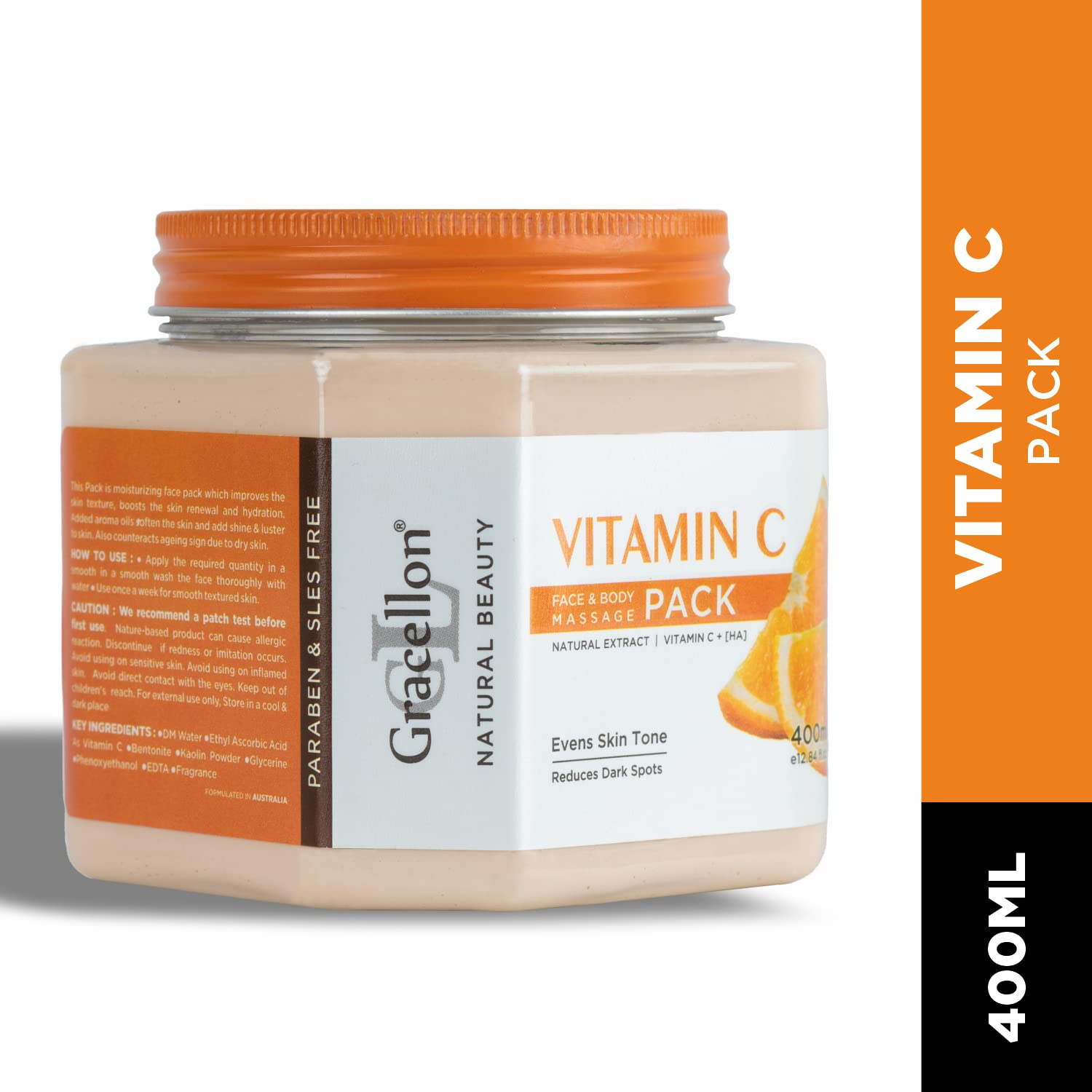 Gracellon Vitamin C Face Mask for Brightening Skin Tone - Fades Hyperpigmentation & Improves Elasticity | Paraben & SLES Free | Daily Skincare & Anti-Aging Treatment