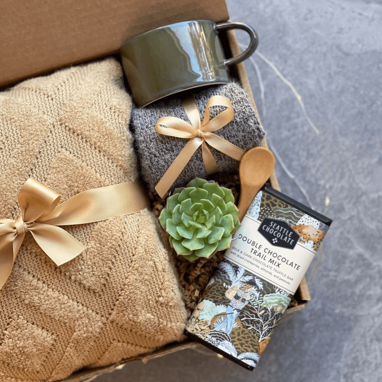 Cozy Hygge Gift Box for Women - Soft Blanket, Warm Socks & Succulent Plant - Thoughtful Get Well Care Package & Encouragement Gift - Perfect for Relaxation, Self-Care & Comfort at Home