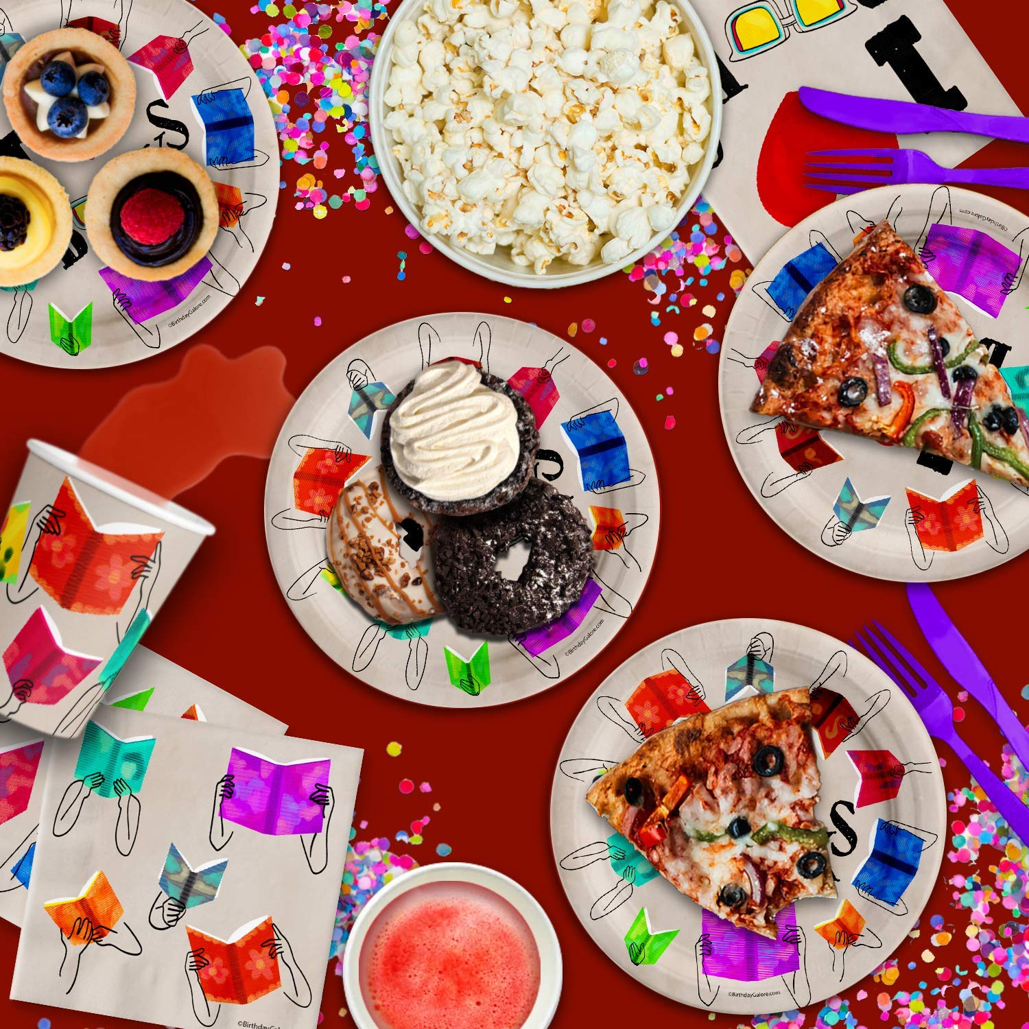 Book Club Birthday Party Supplies Set - 16-Piece Tableware Kit with Plates, Napkins & Cups for Themed Celebrations & Book Lovers' Gatherings