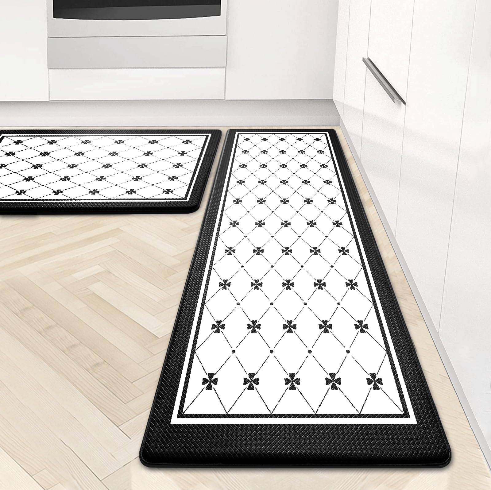 **Artnice Set of 2 Anti-Fatigue Kitchen Mats - Black & White Plaid Cushioned Rugs, Waterproof Non-Slip Floor Mats for Standing Comfort - Perfect for Home, Office, Sink Area, and High-Traffic Spaces**