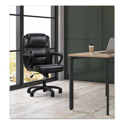 Premium Executive Mid Back Office Chair with Padded Armrests - 250 lbs Weight Capacity - Black SoftThread Leather & Black Base - Perfect for Home Office, Conference Rooms & Workspaces