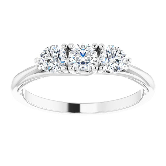 0.75 Carat Round Cut Diamond 3 Stone Wedding Ring - 14K White Gold Bridal Band for Engagement, Anniversary & Special Occasions