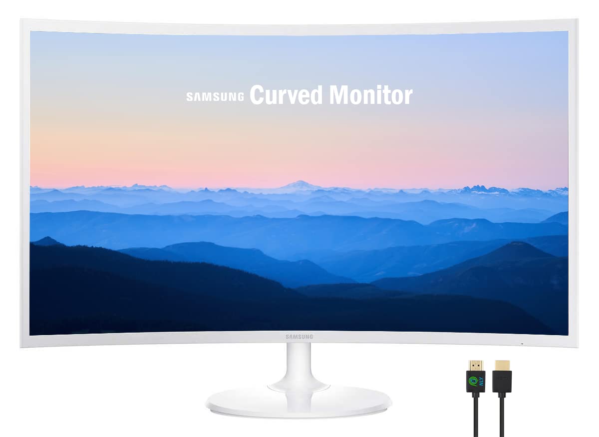 Samsung 27-Inch Curved Full HD 1080p Computer Monitor with AMD FreeSync, Ultra Slim Design, HDMI & VGA Ports, 4ms Response, VESA Mount - Includes HDMI Cable (White) - Perfect for Gaming, Office Work, and Home Entertainment