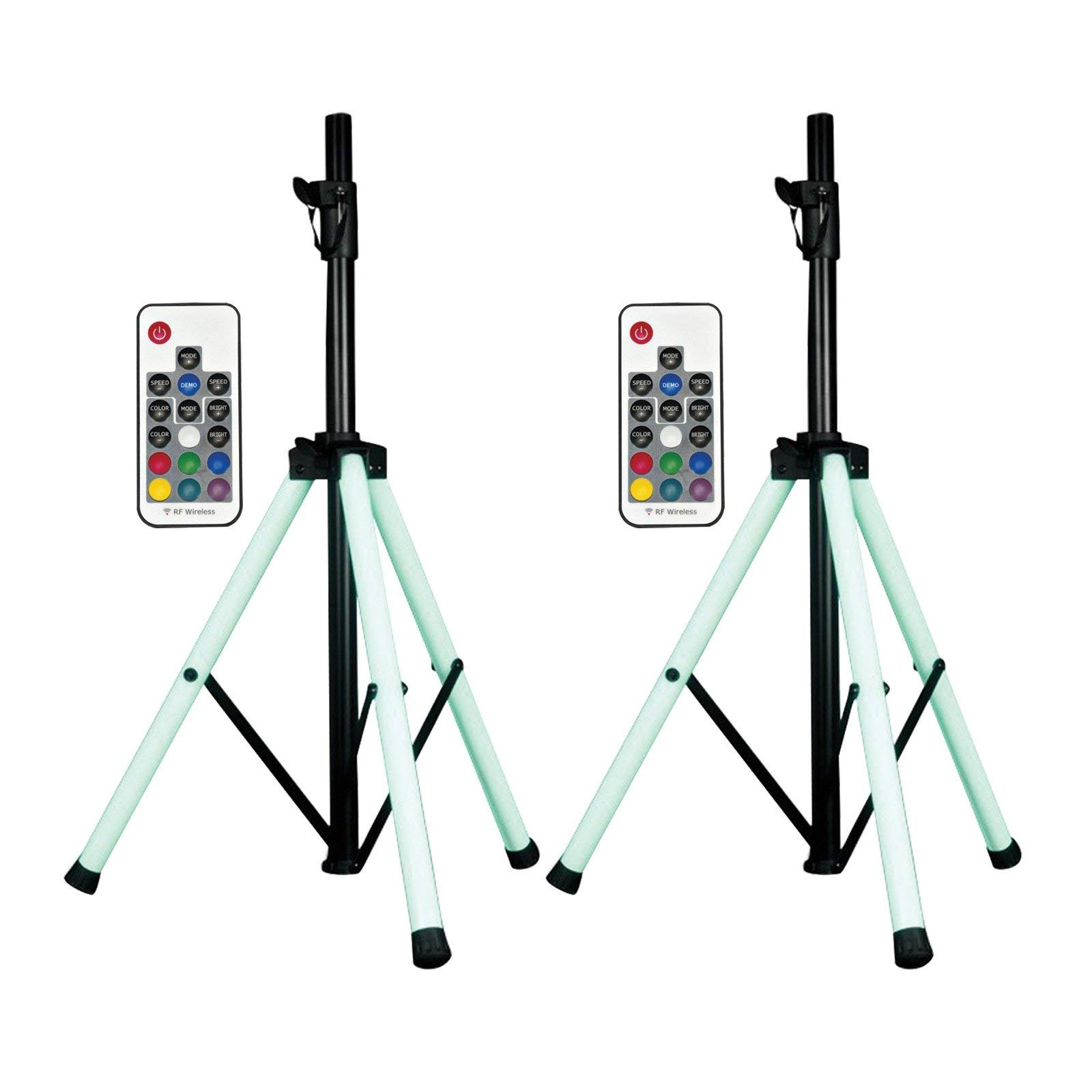 2 Pack MR DJ SS700LED Ultra-Bright Color Changing Speaker Stand Tripod with LED Lights & IR Remote - Perfect for DJ Gigs, Stage Performances, and Home Entertainment Systems