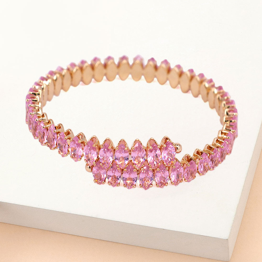 Adjustable Pink Marquise Stone Pageant Bracelet in Gold - Elegant Prom Jewelry for Women - Perfect for Pageants, Proms, Weddings & Special Occasions
