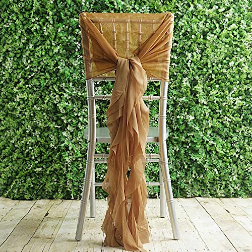 50 Gold Premium Curly Chiffon Chair Covers with Sashes - Elegant Wedding, Party & Ceremony Decorations - Perfect for Banquet Halls, Reception Decor, and Special Events