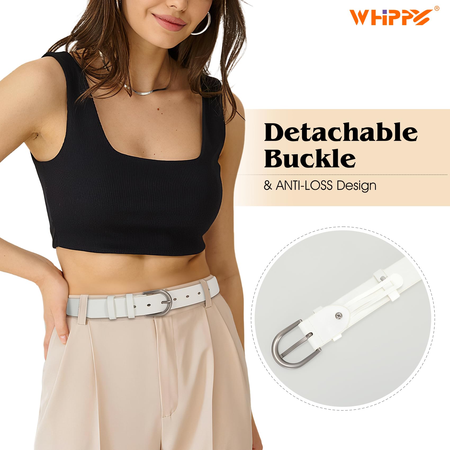 WHIPPY Genuine Leather Belt for Women - Stylish Western Belt for Jeans, Pants & Dresses - Perfect for Casual Outfits & Country Fashion