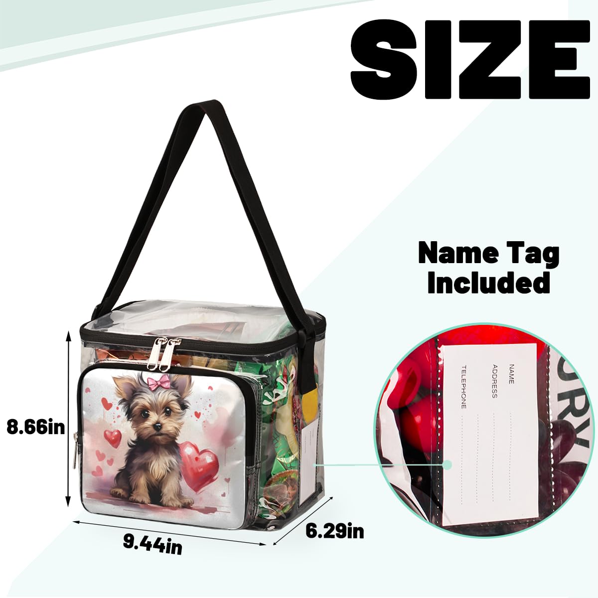 GzLeyigou Clear Transparent Dog Heart Tote Bag with Handles - Crossbody Shoulder Lunch Bag for Outdoor, Travel, Picnic, Concerts & Sports Events (Stadium Approved) - Perfect for Pet Lovers, Beach Days & Festival Essentials