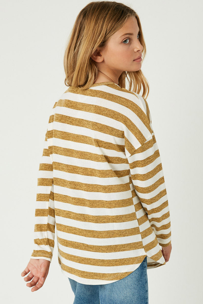 Drop Shoulder Stripe Knit Top for Women - Casual Long Sleeve T-Shirt with Striped Pattern - Perfect for Fall Outfits, Layering & Everyday Wear