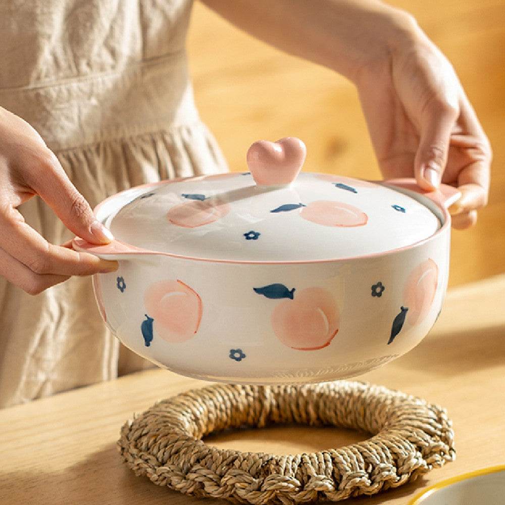 SakuraMomo Kawaii Peachy Ramen Bowl - Cute Japanese Ceramic Noodle Soup Bowl for Ramen, Udon & Pho - Perfect for Asian Cuisine, Home Dining & Gift Giving