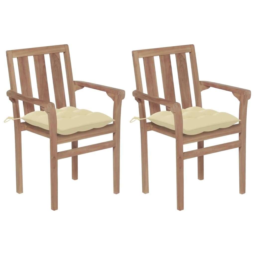Premium CHARMMA 2-Piece Patio Chairs Set with Cream White Cushions - Solid Teak Wood Outdoor Furniture (15.6KG) - Perfect for Garden, Poolside, and Backyard Relaxation