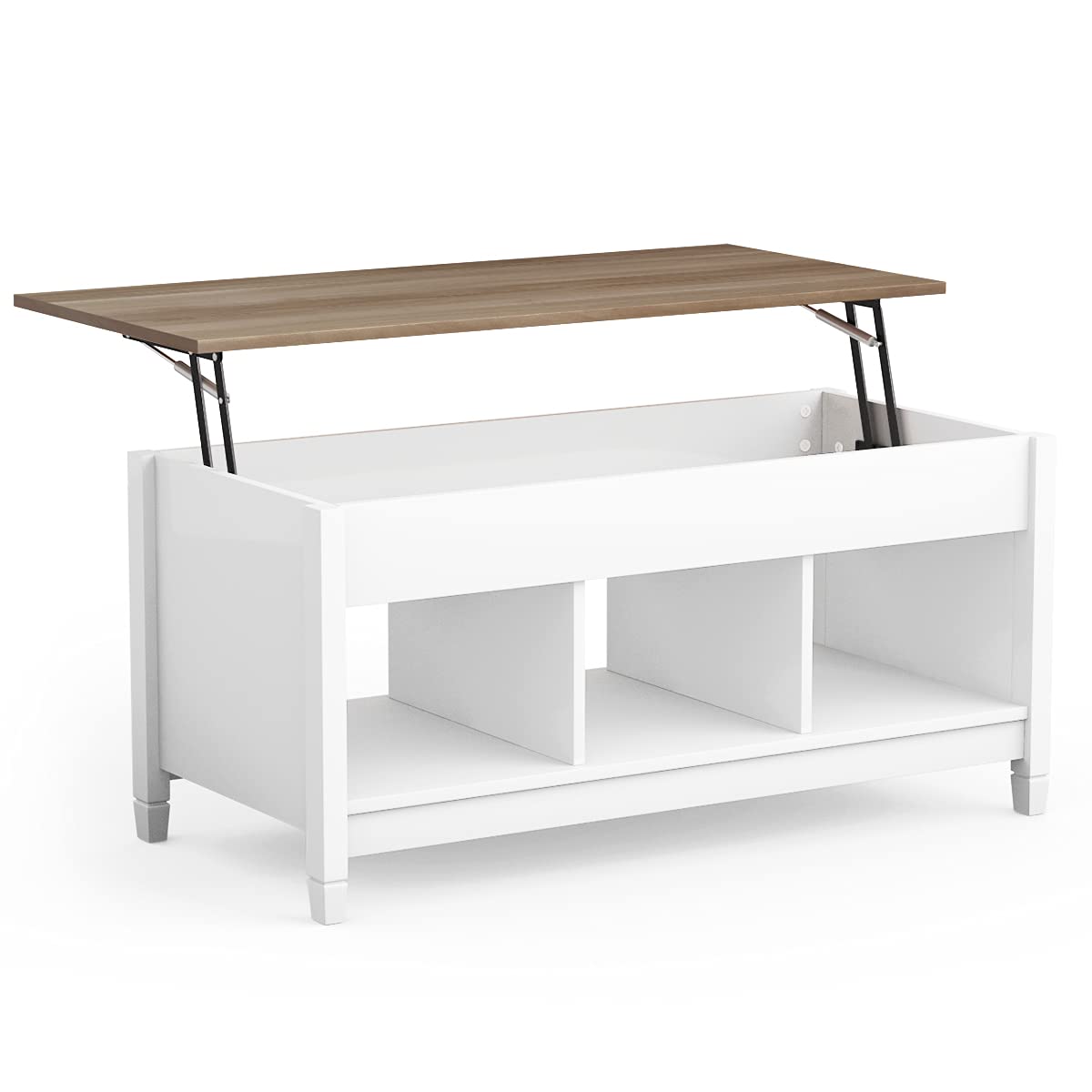 KOTEK Lift Top Coffee Table with Hidden Storage Compartment & Open Shelves - Modern Living Room Lift-Top Table for Small Spaces, Sofa Side Table with Storage - Perfect for Apartments, Studios & Reception Areas (White)