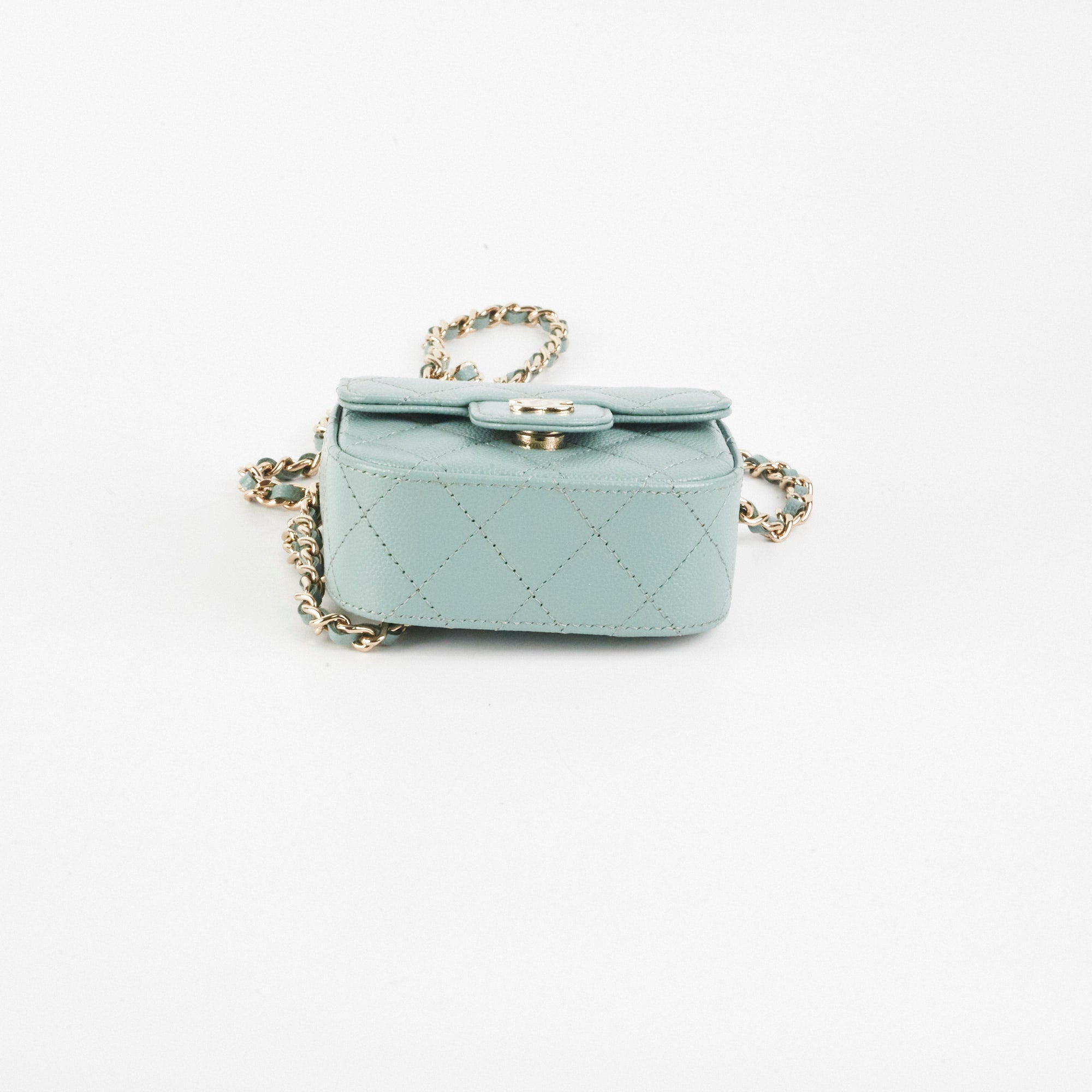 Chanel Micro Bag With Chain Greyish Green LGHW Caviar Leather Crossbody Bag for Women - Perfect for Evening Parties, Date Nights & Special Occasions