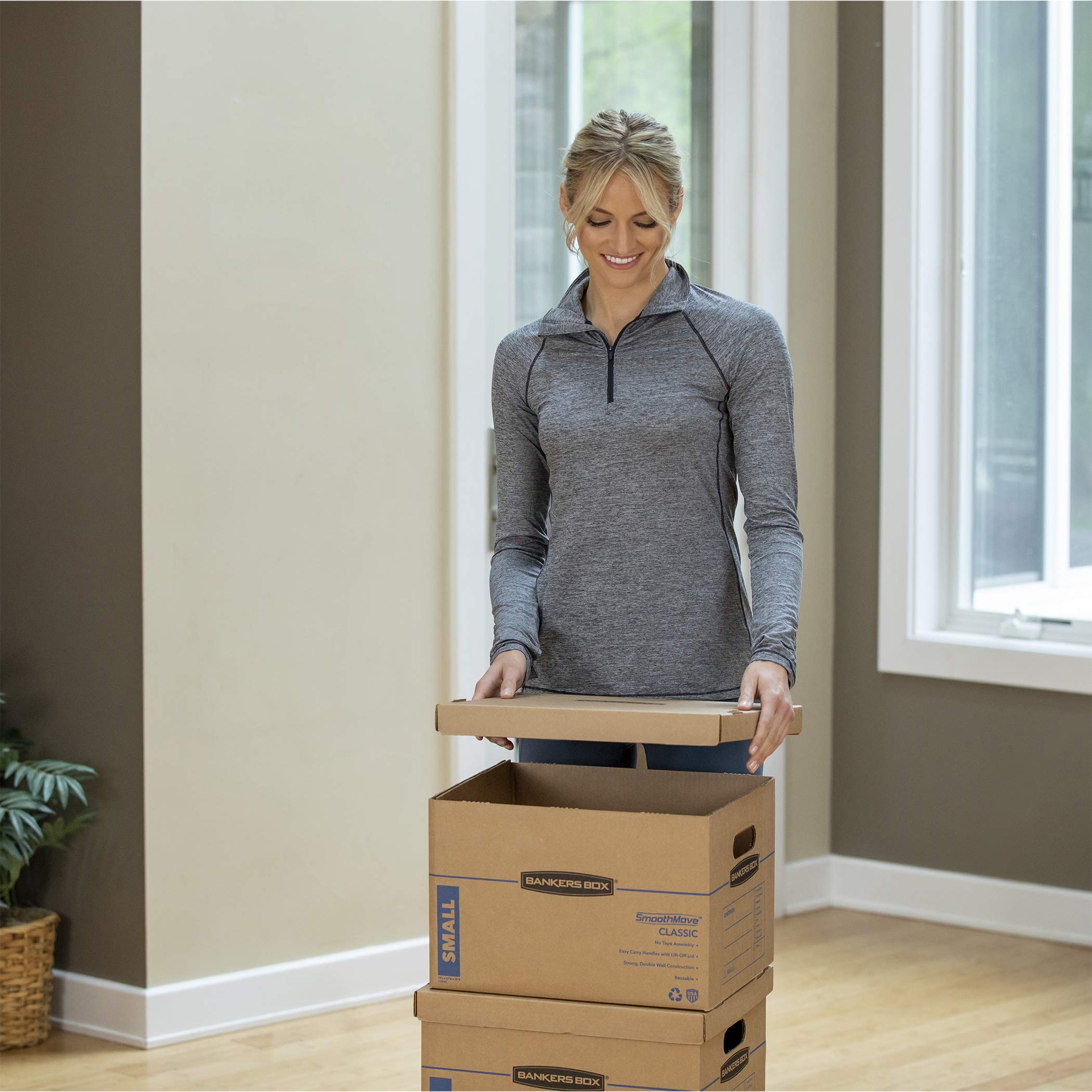 Bankers Box Small Classic Moving Box 5 Pack - Reinforced Handles, Tape-Free Assembly, 15x12x10 Inches with Lid - Perfect for Home, Office & Storage Organization (7714902)