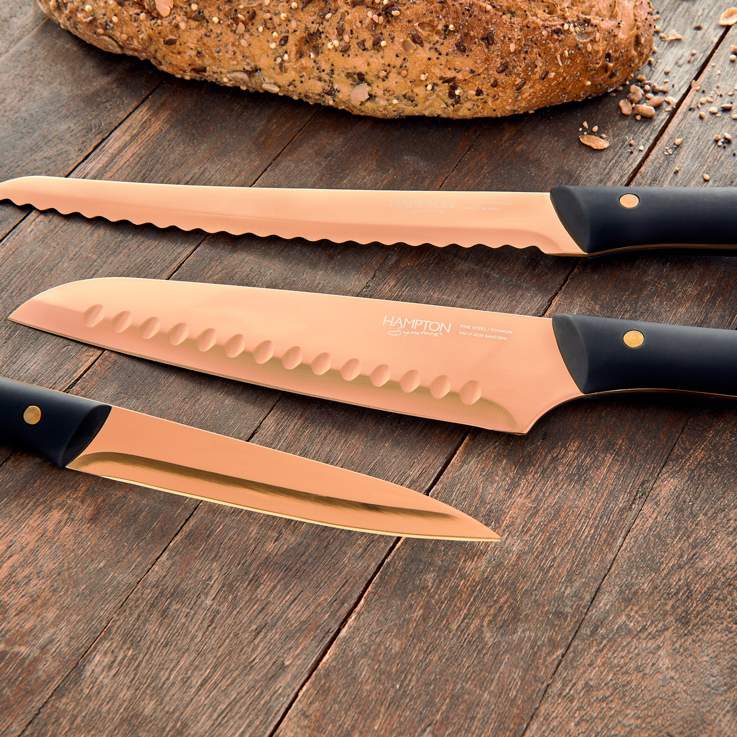 Knight 13-Piece Cutlery Block Set with Copper Handles - Premium Stainless Steel Knives for Kitchen & Dining - Perfect for Home Chefs & Gift Giving