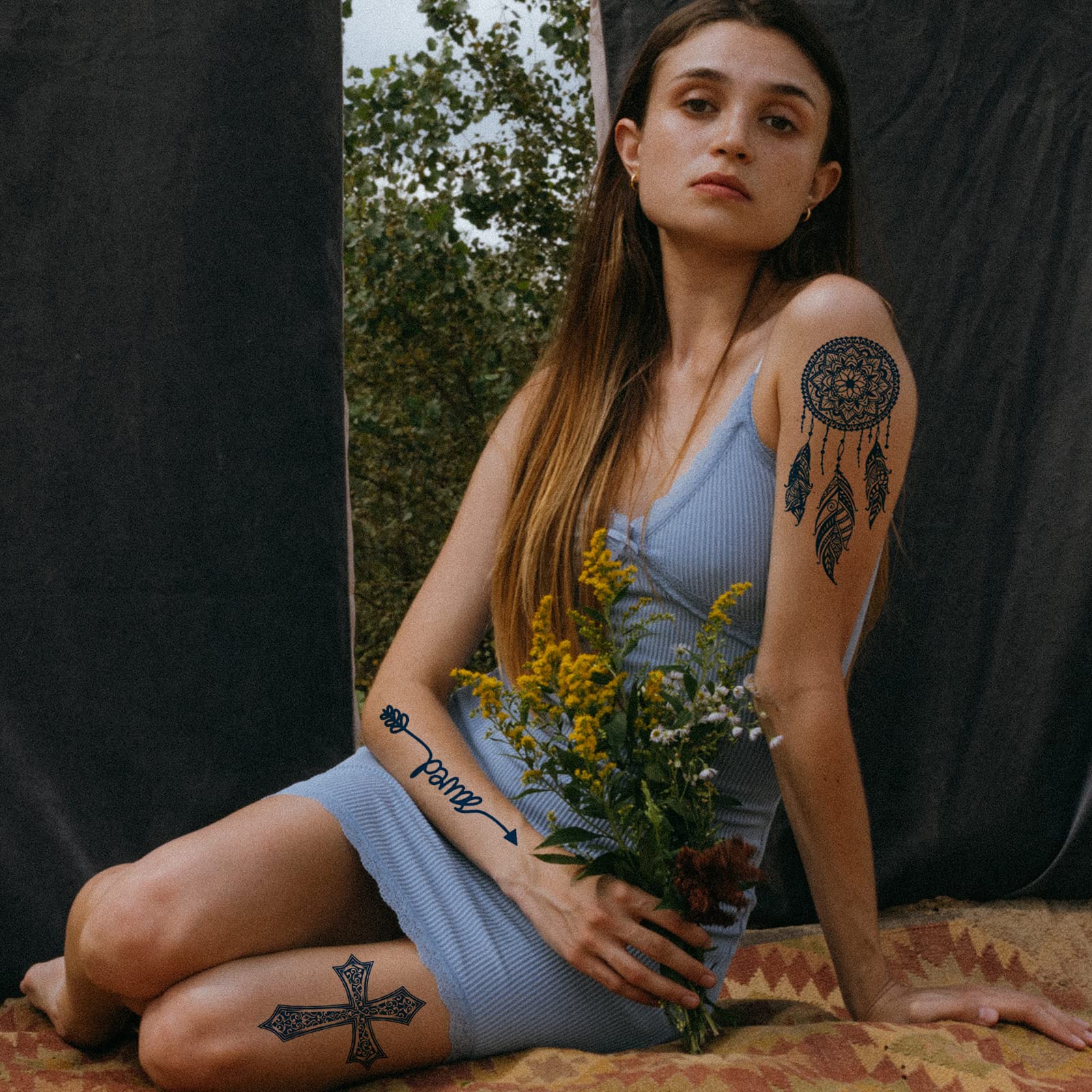 Realistic Semi Permanent Tattoos - 8 Sheets Waterproof Fake Tattoo Stickers Lasts 1-2 Weeks | Plant-Based Ink for Women & Men | Perfect for Christmas Gifts, Parties, and Temporary Body Art
