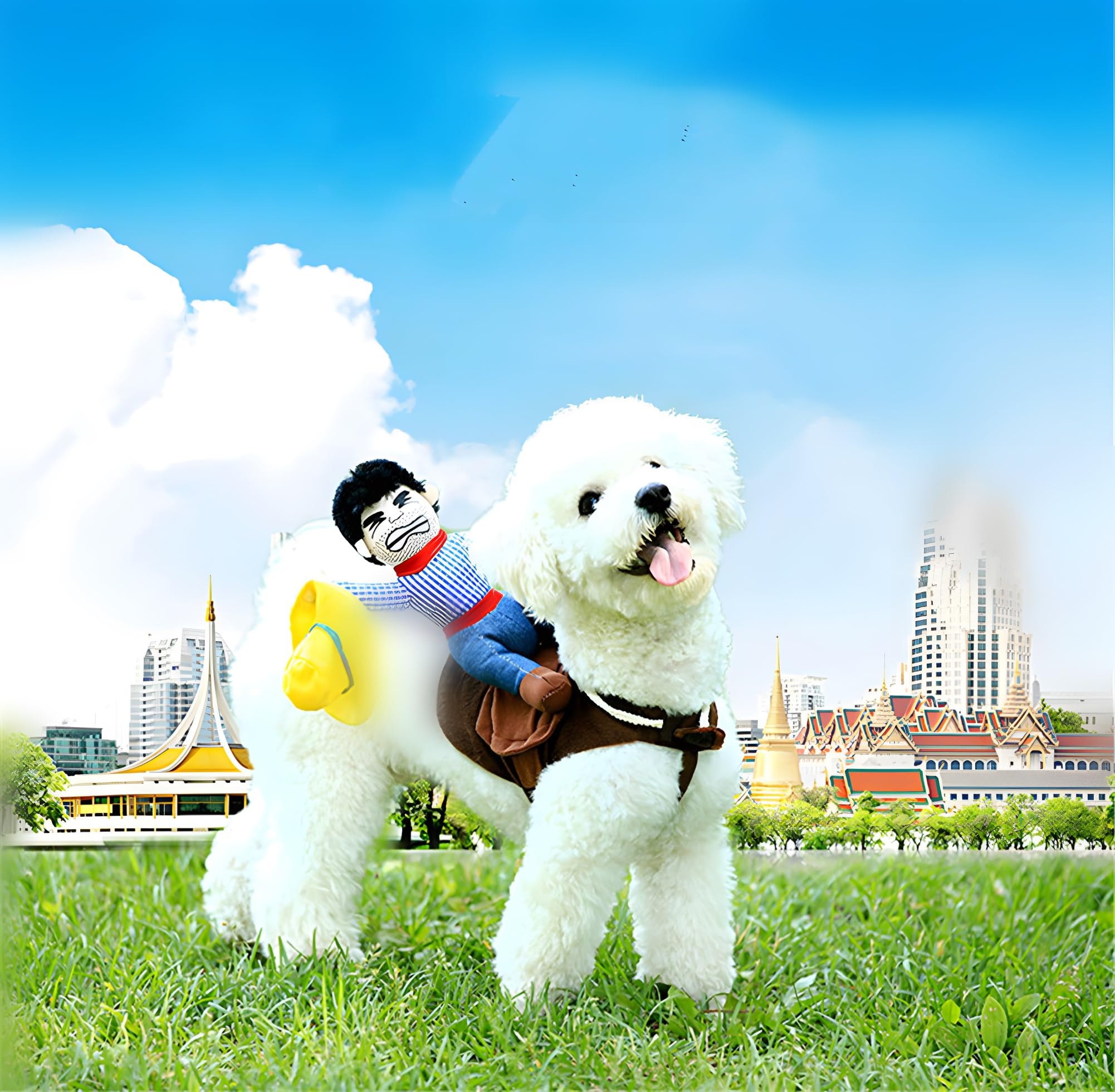 Cowboy Rider Dog Costume for Halloween - Funny Chucky Pet Outfit with Doll & Hat | Small & Medium Dog Costumes for Parties & Dress-Up