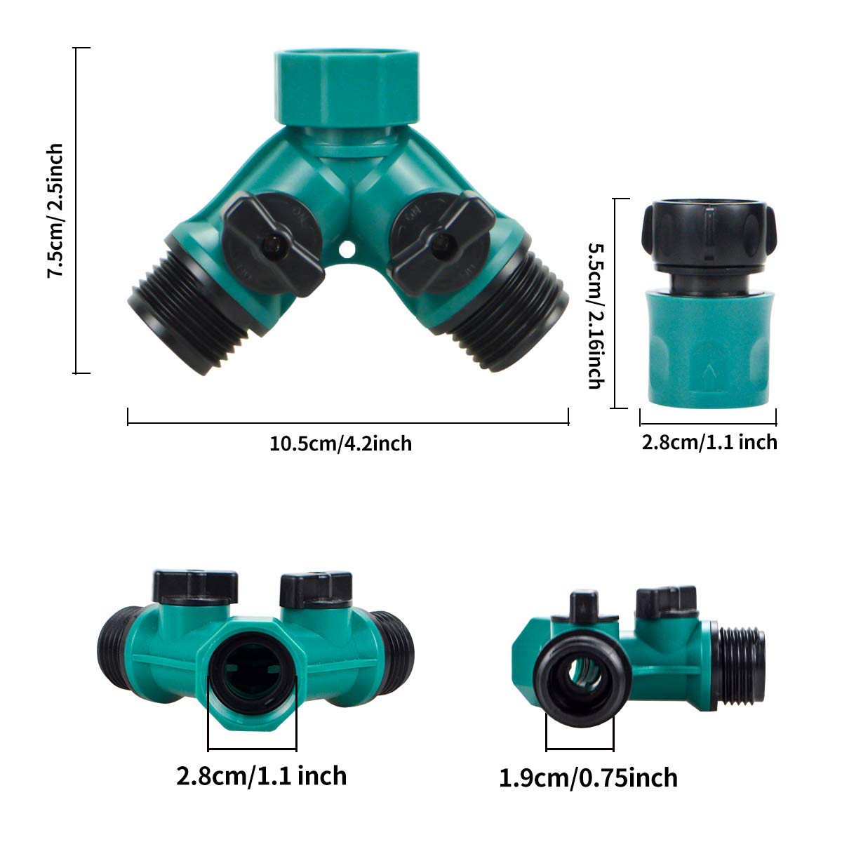 JUSONEY 2-Way Garden Hose Splitter with Valves - for Faucets & Watering Equipment