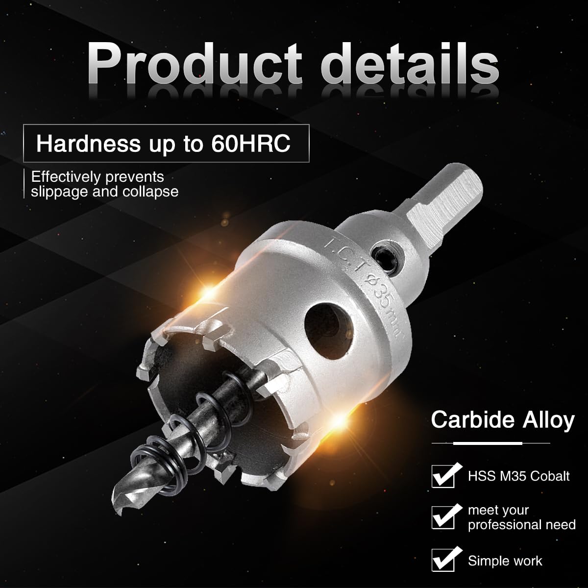 KATUR 35mm Tungsten Carbide Tipped Hole Saw Cutter Set - TCT Drill Bit for Stainless Steel, Sheet Metal, Wood & Plastic - Professional Hole Cutting Tool for DIY, Construction & Metalworking Projects