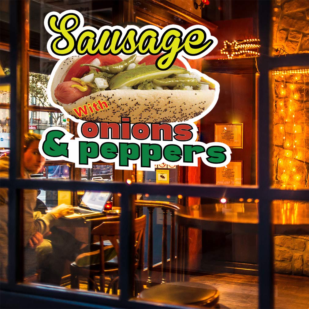 Premium Food Truck Decals - Sausage, Onions & Peppers Design - High-Quality Die-Cut Vinyl Sticker Sign for Concession Stands & Restaurants - 48 Inch Large Size - Perfect for Food Trucks, Mobile Kitchens & Outdoor Catering Businesses