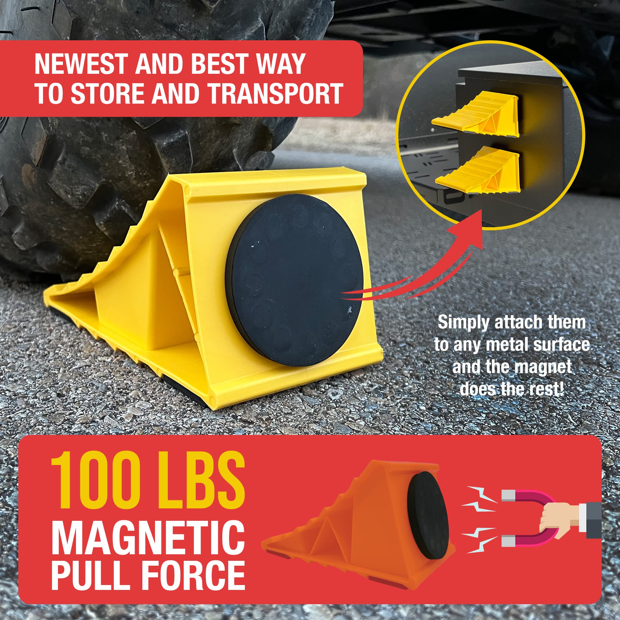 THD MagChocks Heavy Duty Magnetic Wheel Chocks for RV, Trailer & Camper - Secure Rubber Tire Chocks for Parking Safety (2 Pack) - Perfect for Camping, Boating & Outdoor Adventures