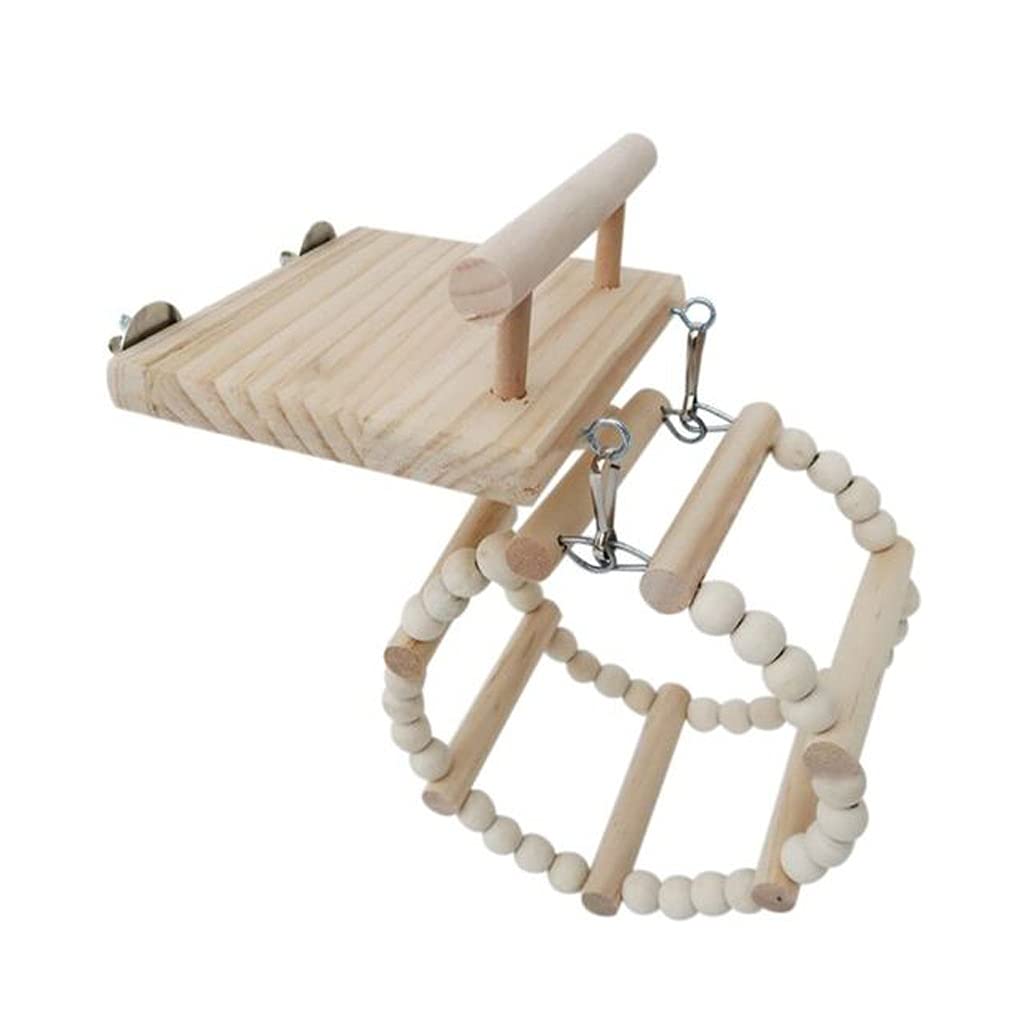 Natural Wooden Bird Perch & Play Gym Stand with Swing & Rattan Ball - Cage Toys for Parrots, Hamsters - Durable Chew Toy & Exercise Accessory for Small Pets - Perfect for Playtime & Cage Enrichment (Style 2)