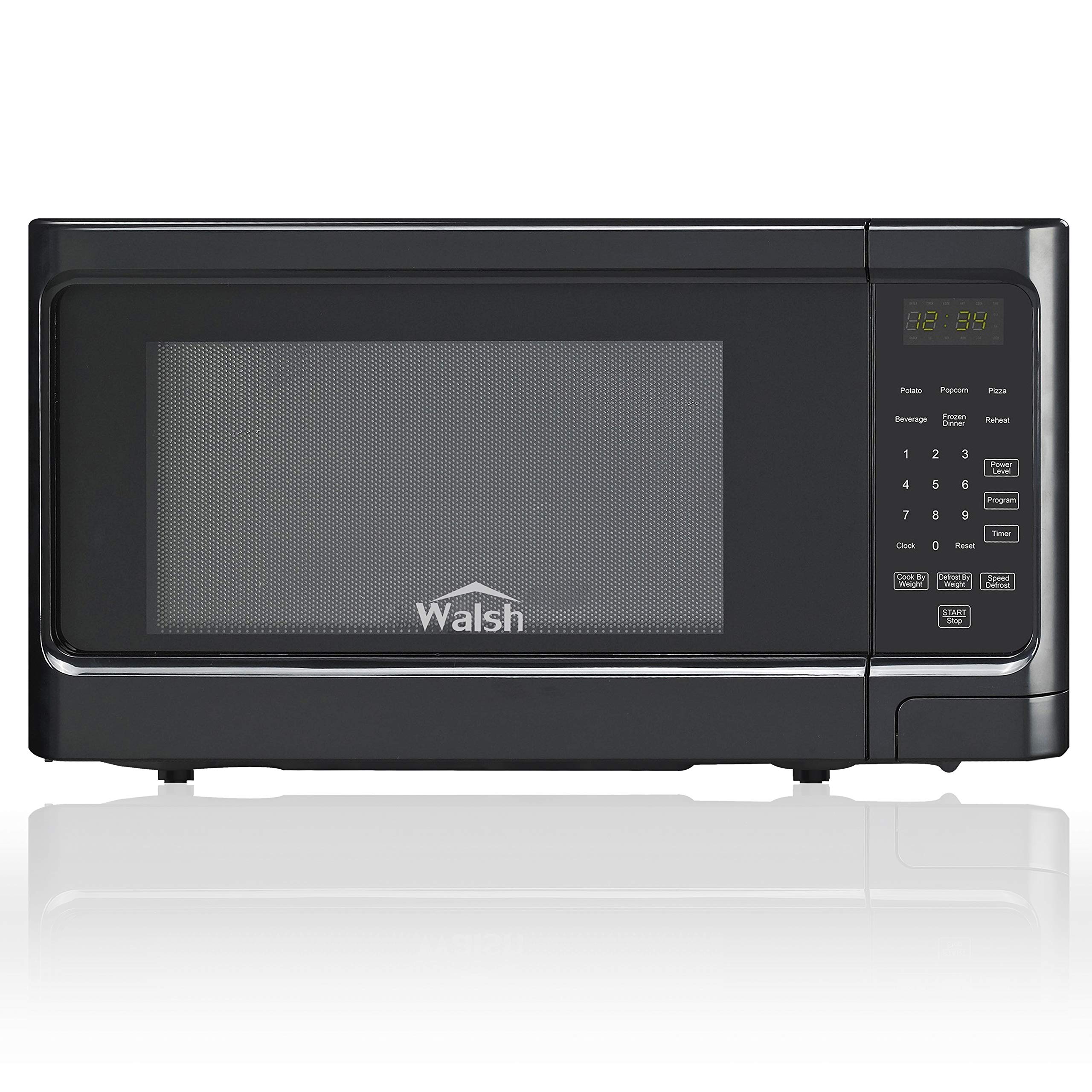 Walsh WSCMS311BK-10 1.1 Cu.Ft 1000W Black Countertop Microwave Oven with 6 Cooking Programs & LED Lighting - Perfect for Small Kitchens, Dorms, and Office Break Rooms