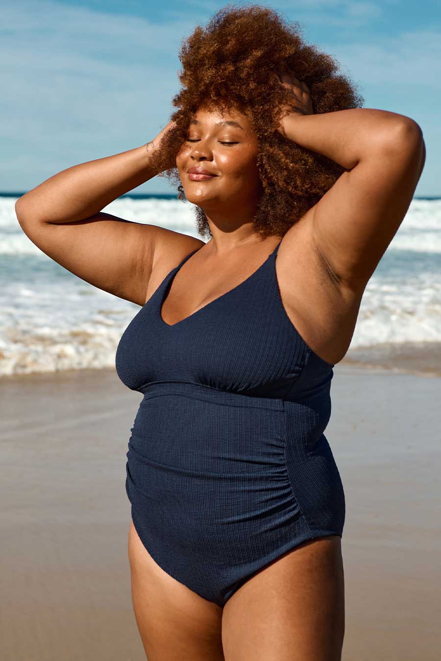 Coolum Core Support One Piece Swimsuit - Navy Textured Bathing Suit for Women, Comfortable & Stylish Swimwear for Beach, Pool, and Vacation