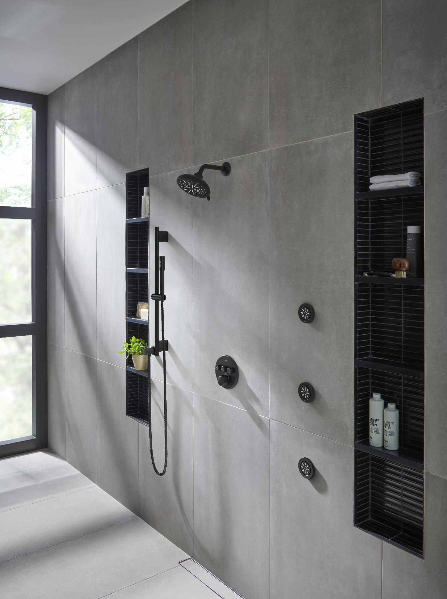 Grohe 3-Function SmartActive Rainshower Shower Head - 6.5 Inch Matte Black (Model 267892430) | High Pressure Water Saving Design for Spa-Like Bathroom Experience