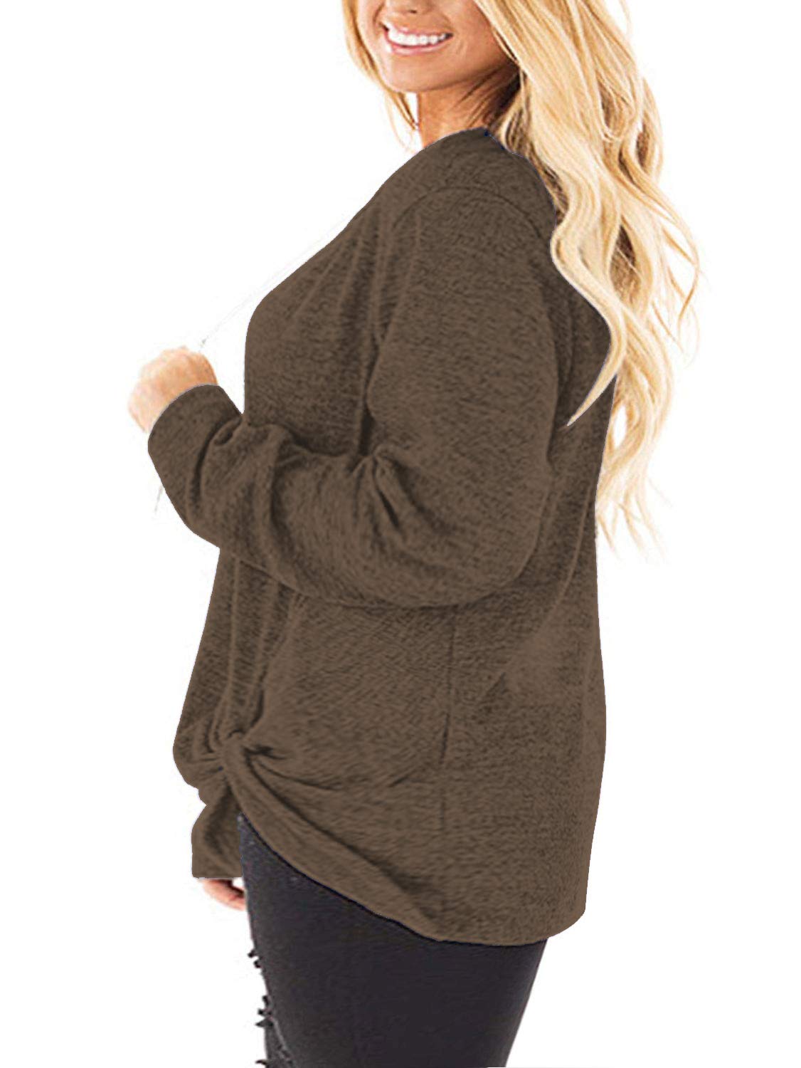 Plus Size Women's Knotted Long Sleeve T-Shirt - Loose Casual Blouse for Women | Comfortable & Stylish Top for Everyday Wear, Work & Outings