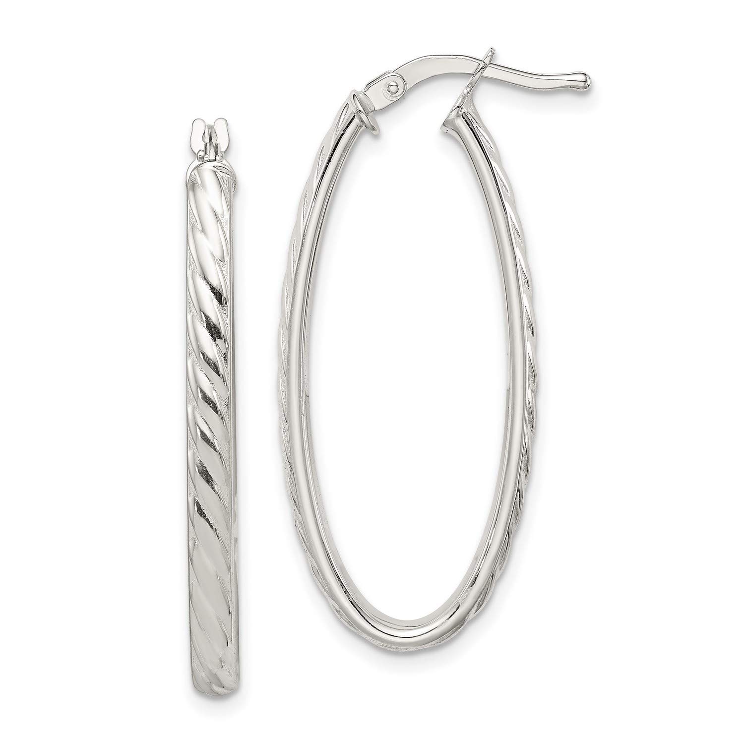 Sterling Silver 3mm Oval Textured Hoop Earrings for Women - 34x16mm Lightweight Dainty Everyday Jewelry Gift for Her - Perfect for Work, Date Night & Special Occasions