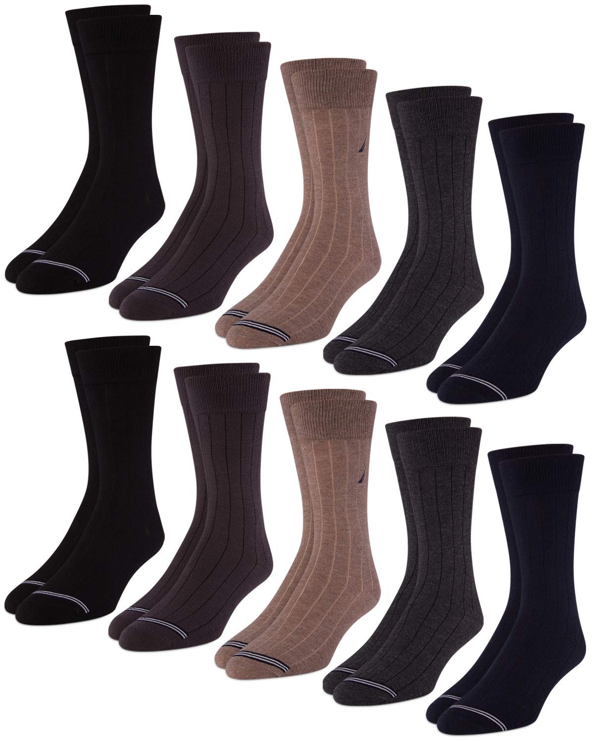 Nautica Men's Dress Socks - 10 Pack Patterned Crew Socks for Business & Formal Wear - Comfortable Office Socks for Work, Dress Shoes & Professional Occasions