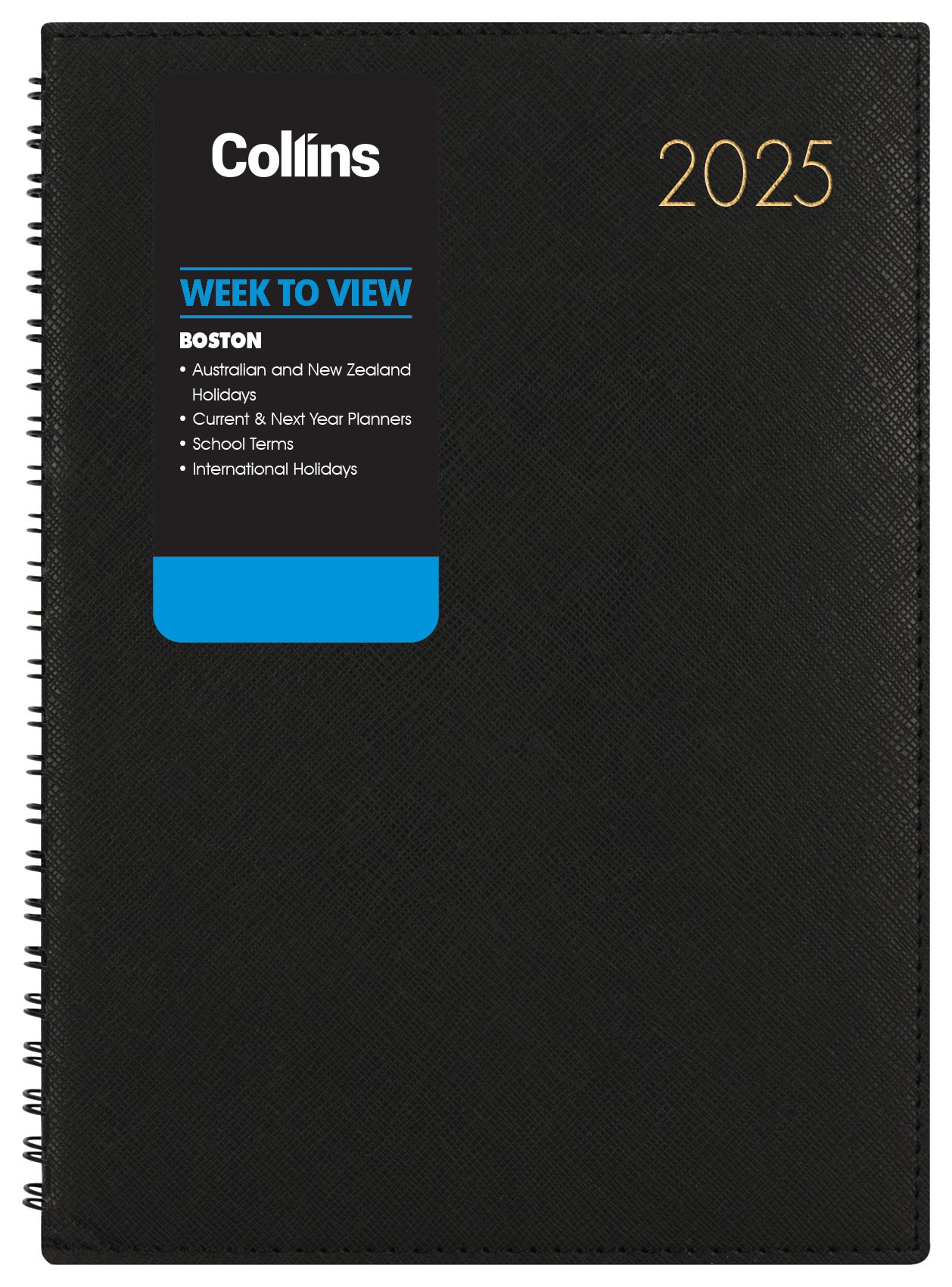 2025 Collins Boston A43 Week To View Diary - Black, 210mm x 297mm (8.3