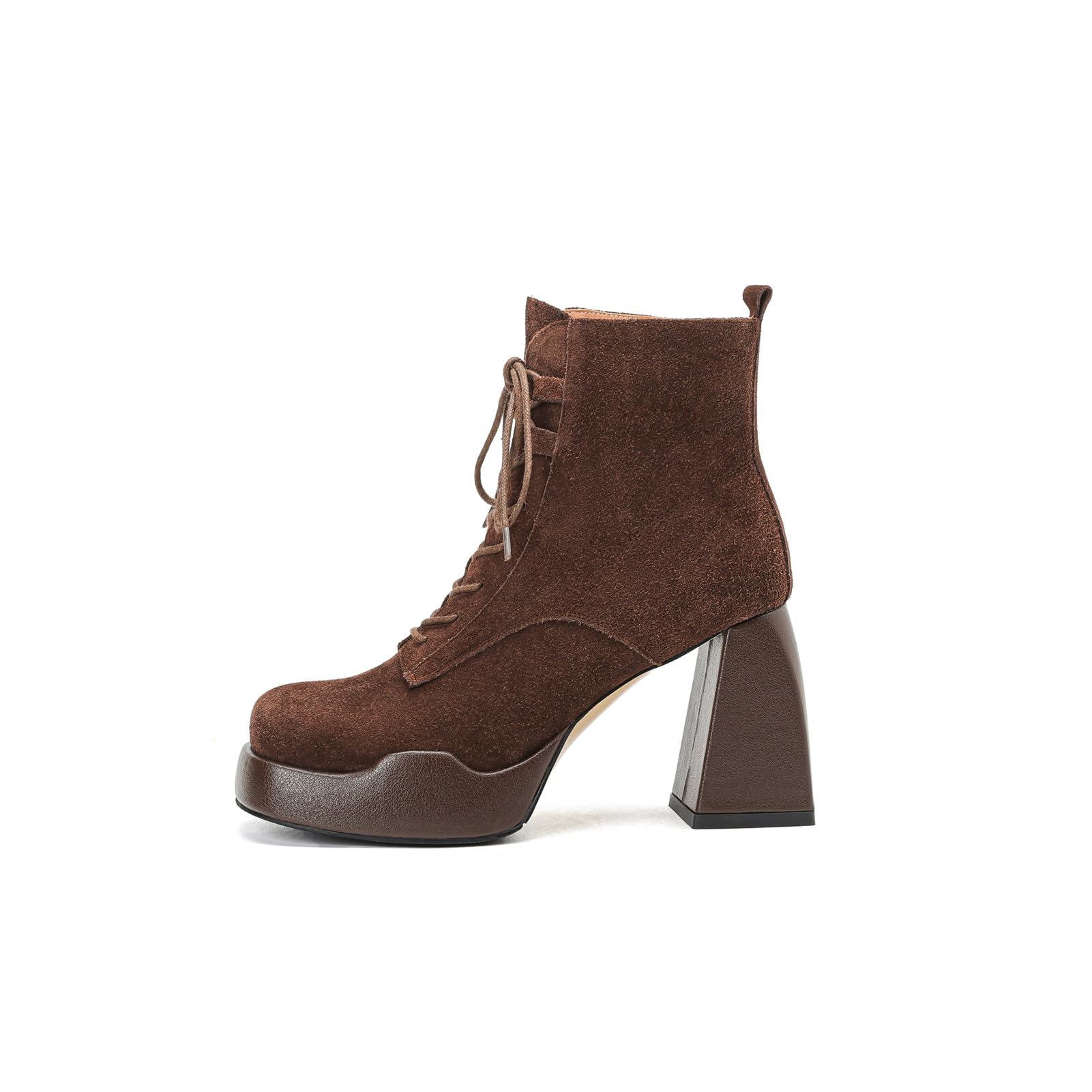 TinaCus Women's Chunky Heel Ankle Boots - Suede Leather Round Toe Platform Booties with Lace-Up Design | Handmade Comfort Shoes for Casual Outfits, Fall Winter Fashion & Date Night