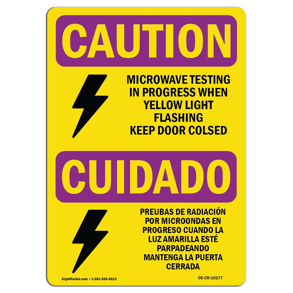 OSHA Caution Radiation Sign - Bilingual Microwave Testing Aluminum Safety Sign | Durable Made in USA Warning Sign for Business, Warehouse & Work Site | Perfect for Labs, Hospitals & Industrial Areas