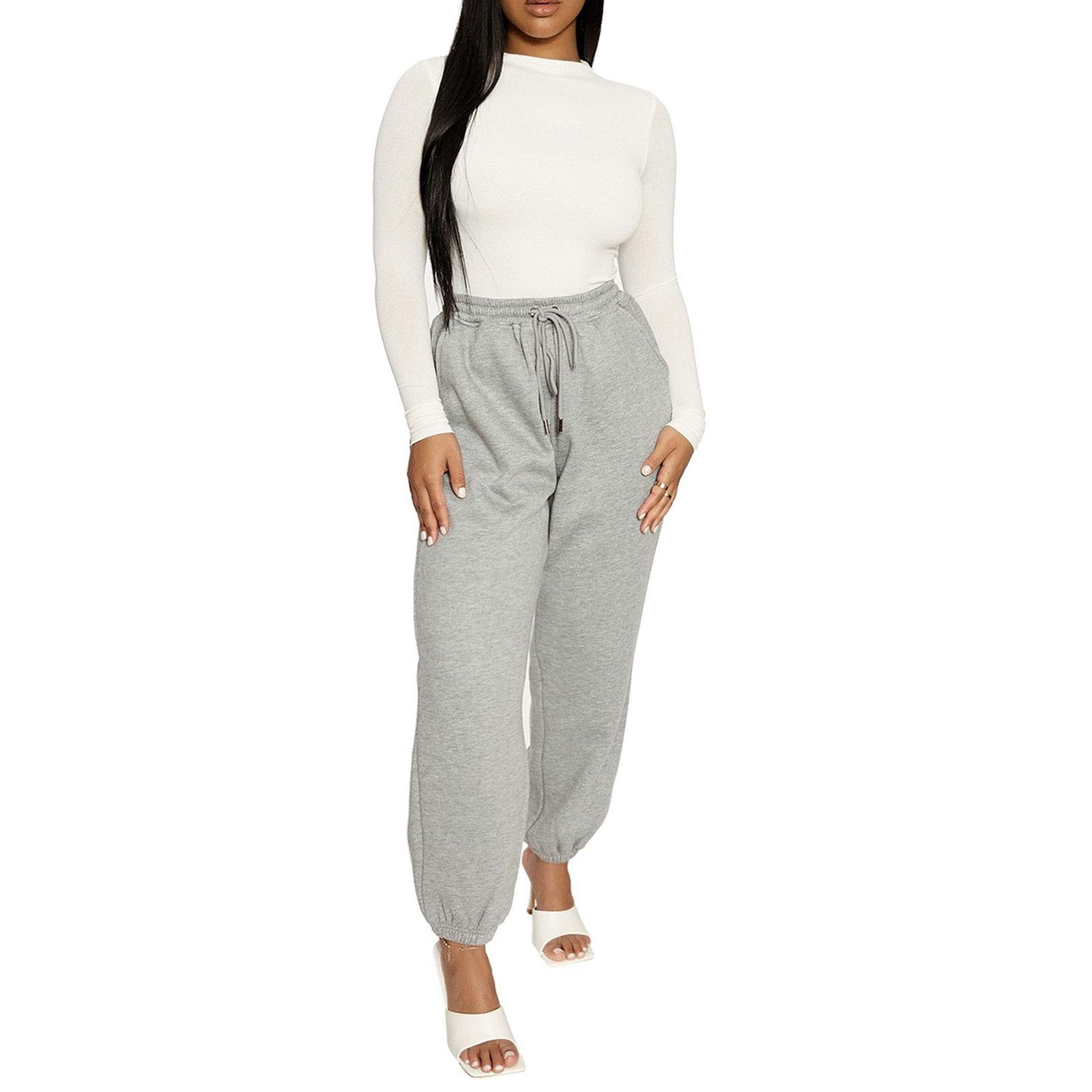 Women's High Waist Sweatpants - Soft Athletic Joggers with Drawstring & Cinched Bottom for Yoga, Running & Lounge Wear | Comfortable Workout Pants for Women