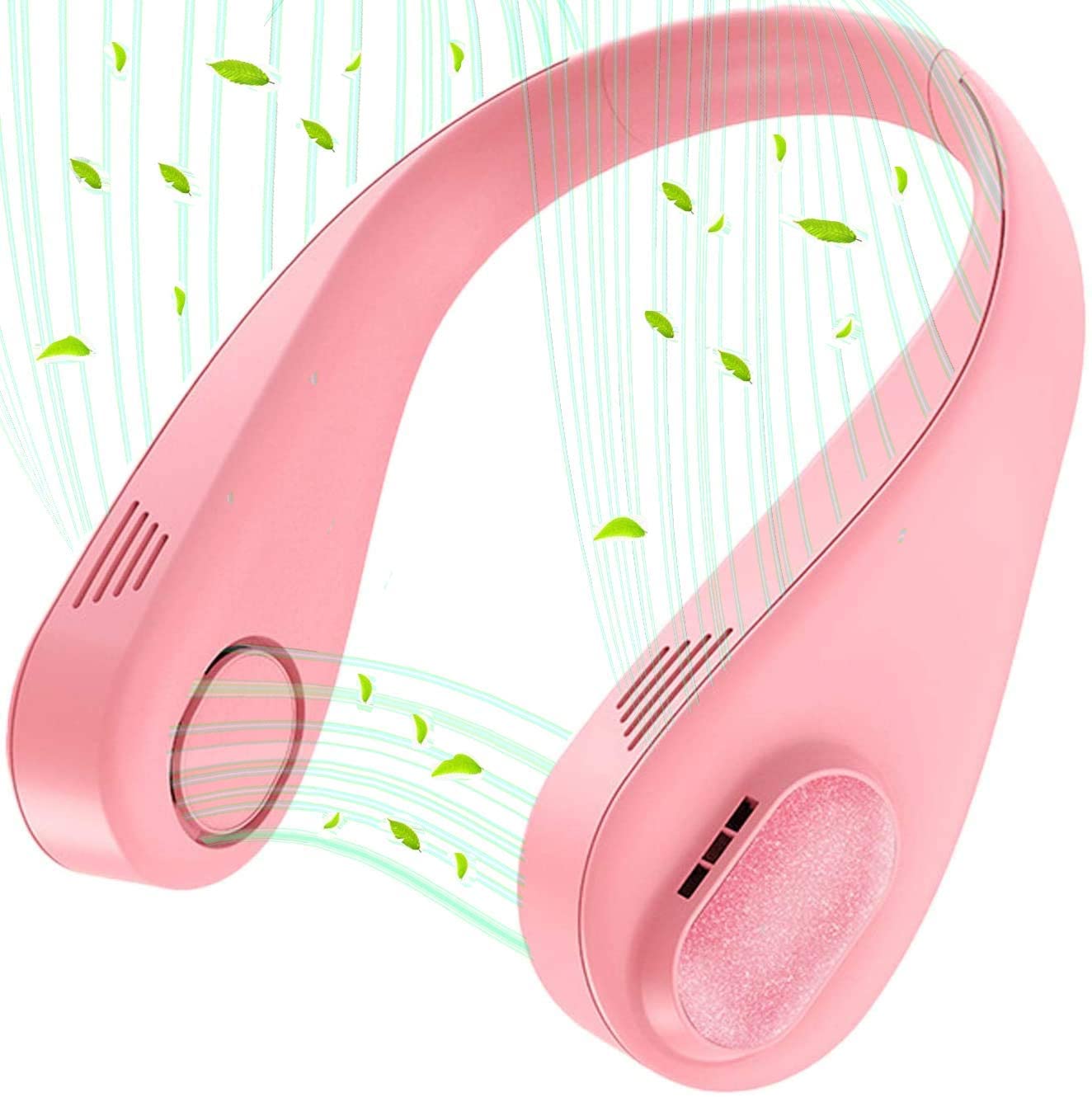 Portable Rechargeable Neck Fan - Hands Free Bladeless Wearable USB Fan with 3 Speed Settings, Lightweight Personal Cooling Fan for Home, Office, Travel, Gym, Hiking & Outdoor Activities (White/Pink) - Perfect for Summer Heat Relief & Air Circulation