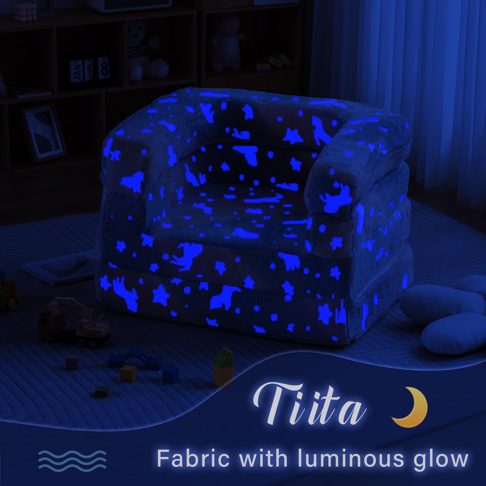 Tiita 3-in-1 Convertible Kids Sofa Bed - Plush Toddler Chair & Portable Travel Bed with Washable Cover & Carrying Handle - Perfect for Nursery, Playroom & Travel - Gift for Boys & Girls