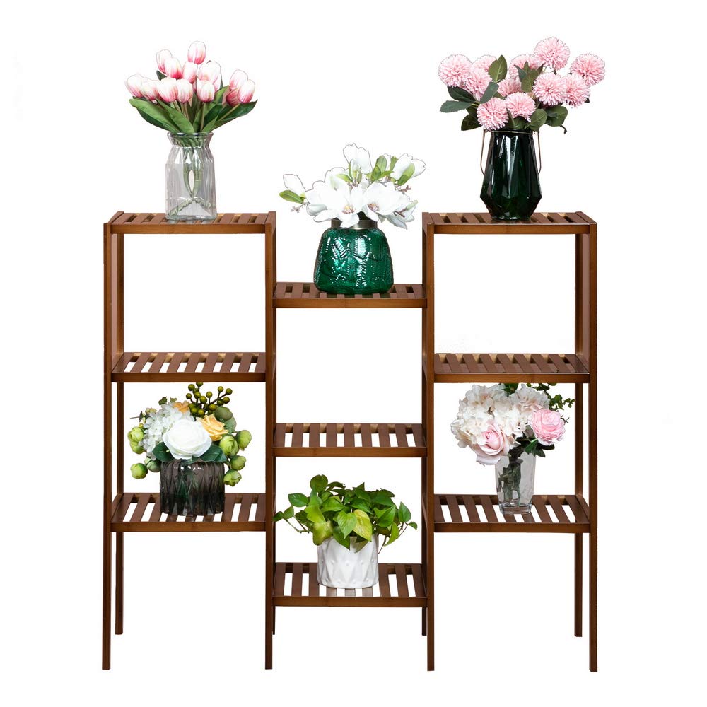 9-Tier Bamboo Shelf for Bathroom & Closet - Multifunctional Plant Stand, Flower Pot Holder, Storage Organizer - Customizable Display Rack for Home Decor, Kitchen, Office & Bedroom (Brown)